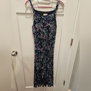 Umgee USA Floral Sleeveless Maxi Dress Size M Navy Pink Green Boho Tie Front